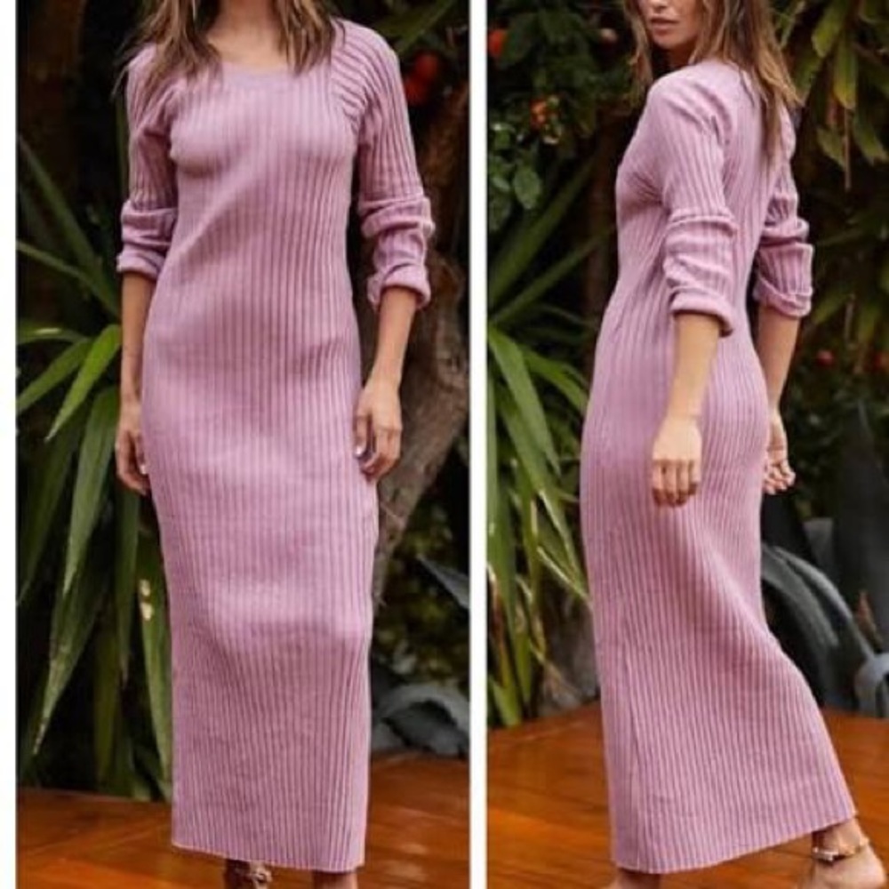 Free People Beach Ribbed Purple Maxi Sweater Dress Size M